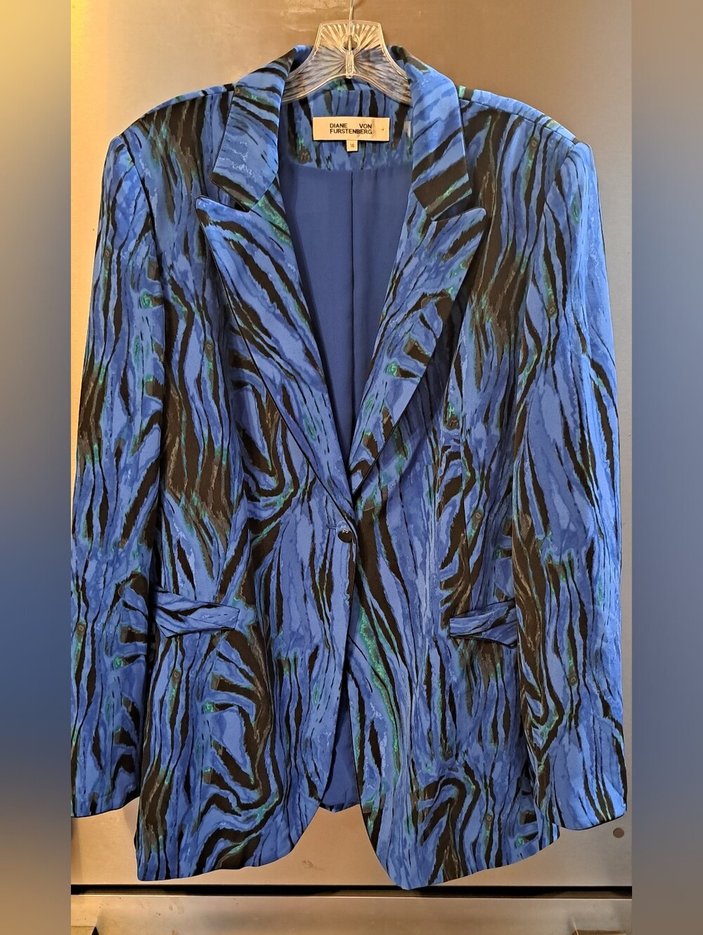DVF Diane Von Furstenberg Vinley  Blue Print Artzy Blue Black Blazer Jacket  16